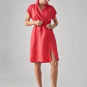 Athleta Coral Playa Linen Wrap Dress size 8